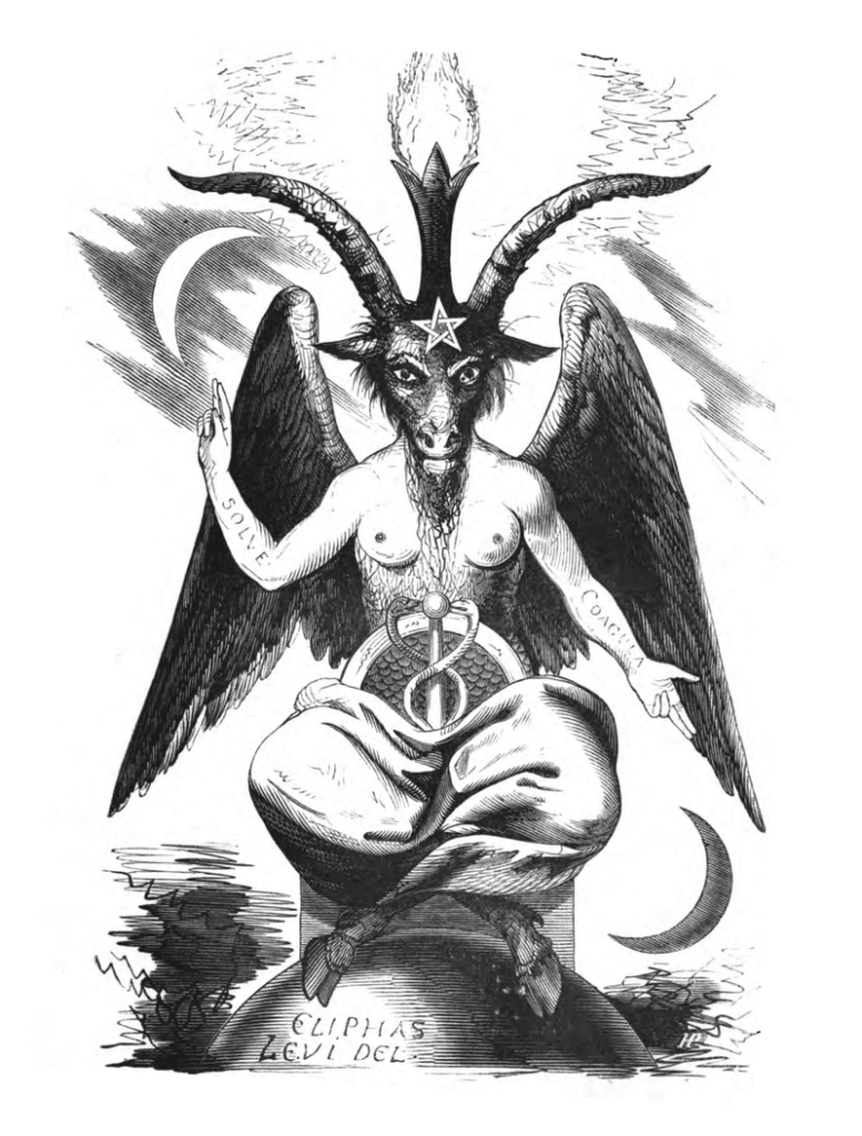 Baphomet, quem é Baphomet? Imagem do bode de memphis revelada por Eliphas Levi no livro Dogma e Ritual de Alta Magia
